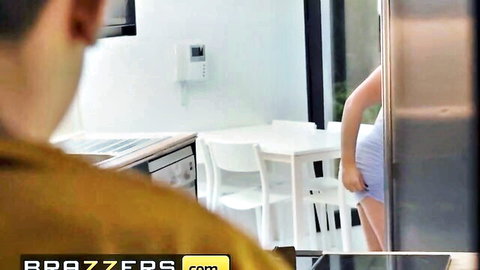 Sheila Ortega in sexy blue dress teases ass in kitchen for threesome with Jordi and Minni Joy