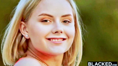 Smiling tiny blonde Emily from Blacked studio, mesmerizing close-up
