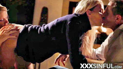 Amber Jayne and Kitty Li kiss in steamy threesome with George Uhl