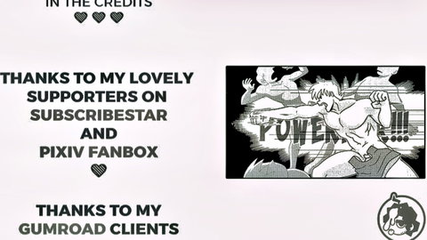 Muscular anime hunk flexing powerful pose amid cheering crowd in fan credits screen