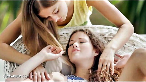 Skinny white girl with curly hair relaxed as lover eats her out intimately