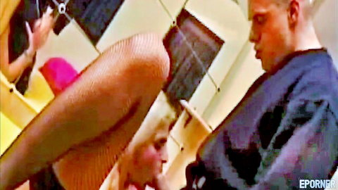 Blonde Kody Koxx in fishnet stockings bending over for intense action