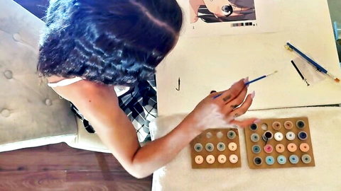 Brunette MILF wife painting art, ignoring Leon Lambert's big cock