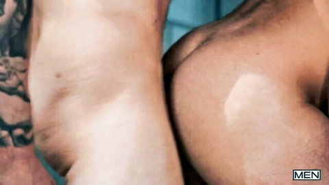 Evan Jordie and Hayden Harding bare muscular asses in gay streaker scene