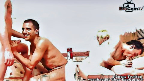Amateur homemade gay orgy with bareback group sex among nude men