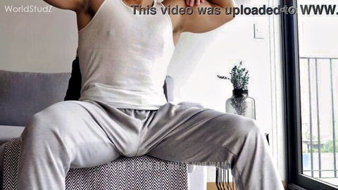 Muscle hunk Dan edged, fingered, and milked by WorldStudZ in gray sweatpants
