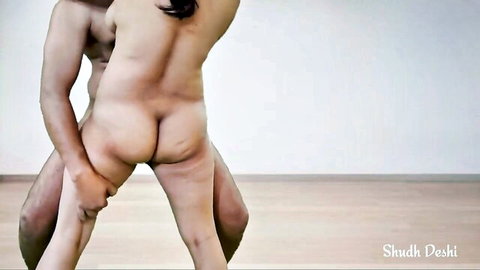 Indian couple in intense doggy style position, nude from behind