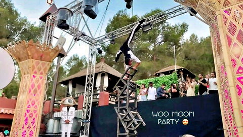 Katya Clover handstand at Woo Moon Party in Mallorca Ibiza trip