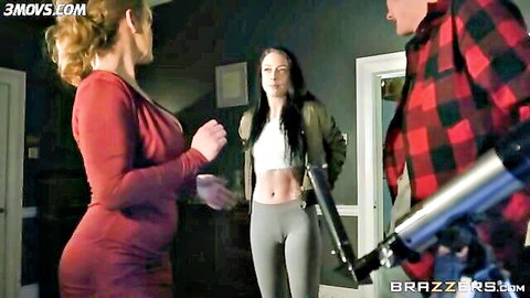 Liza Del Sierra in red dress with curvy figure seduces daughter's boyfriend