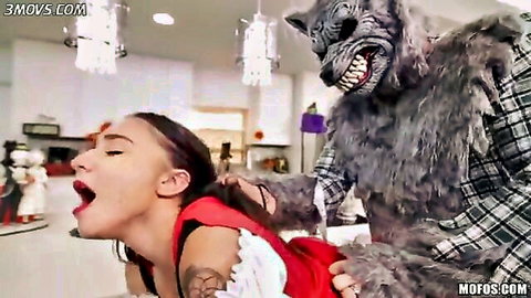 Kharlie Stone as Little Red Riding Hood fucked by wolf in costume, Mofos