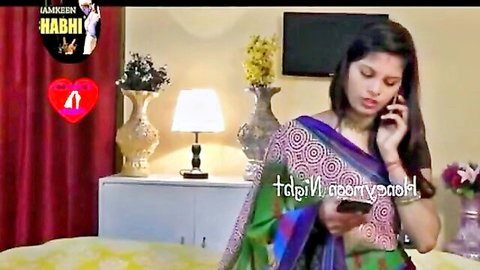 Sexy Desi Bhabhi in green saree on phone, teasing for rough homemade anal group sex