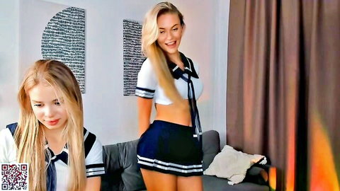 Shy blonde inspiration_in_frame in schoolgirl uniform teases on cam