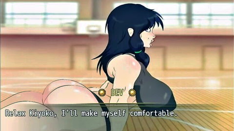 Anime teacher Kyoko with big ass and breasts relaxing in gym leotard