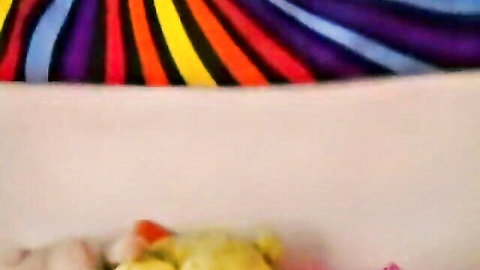 Homemade closeup of tight asshole stuffed with thick red anal dildo