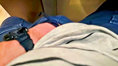 Stepmom DadaDeville POV cumshot while stepson calls, hot load on gray shorts