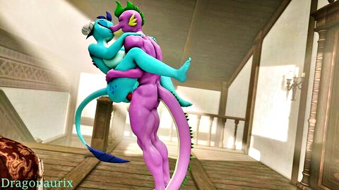 Spike and Ember anthro dragons in nude passionate carry sex