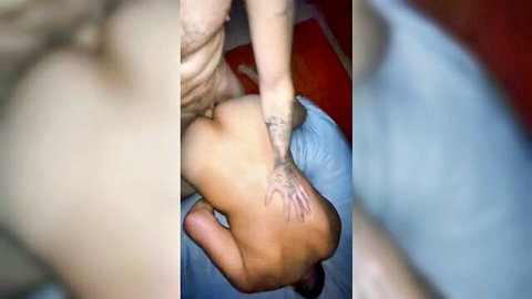 Rough bareback anal with hung hairy guy and tattooed woman