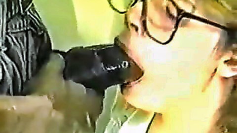 Blonde glasses girl deepthroats massive BBC with saliva dripping from mouth