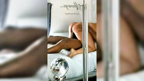White woman bent over doggy style with black man behind her exposing wet pussy and ass
