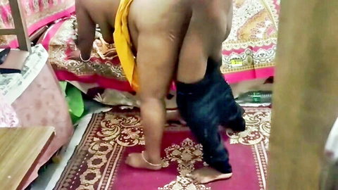 Curvy Indian stepmom bent over, fucked doggy style in saree