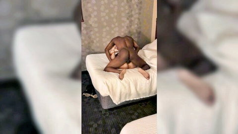 Interracial cuckold: black bull fucking wife doggystyle on bed