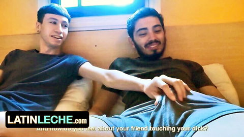 Franco Sins and Cesar in hot Latin gay hookup, friend touching dick bulge