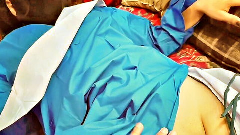 Sobianasir2001 as Indian schoolgirl in blue uniform, hand on thigh in steamy hookup