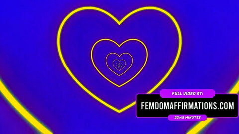 Glowing neon purple femdom affirmations heart promo thumbnail for hypnotic mistress domination video
