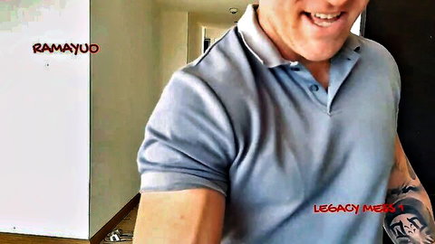 Smiling man in light blue polo shirt with arm tattoos in hallway with Ramayudu legacy meme overlay