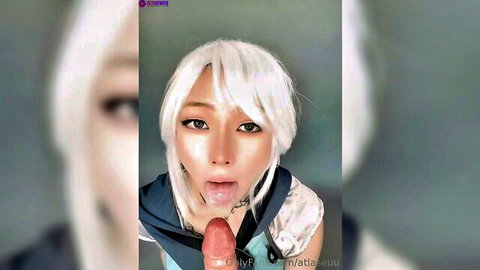 Atlaseuuvip white-haired Asian model messy oral play with dildo