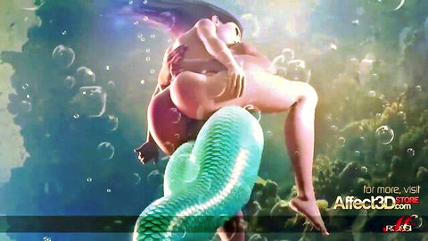 3D big tits anime babe riding sea monster cock underwater
