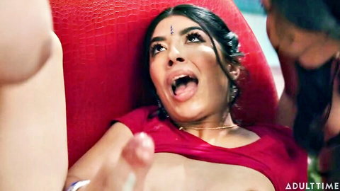 Jasmine Sherni open-mouthed futa blowjob with Roxie Sinner and Andie Anderson