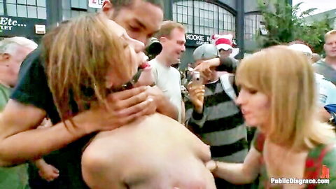 Amateur brunette publicly humiliated and fucked on streets by crowd