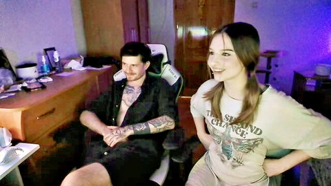 Gamebelka in CFNM domination cam show with tattooed guy, amateur Chaturbate