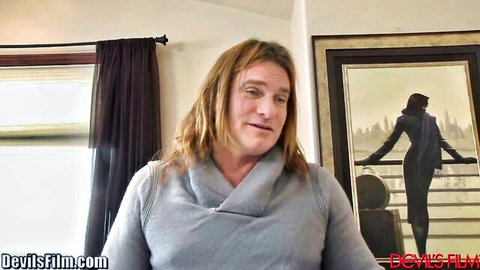 Blonde man in gray sweater, Devils Film adult video thumbnail