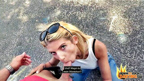 Missy Luv blonde model outdoor blowjob public sex