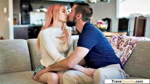 Mimi Oh pink-haired trans stepdaughter kisses stepdad intimately