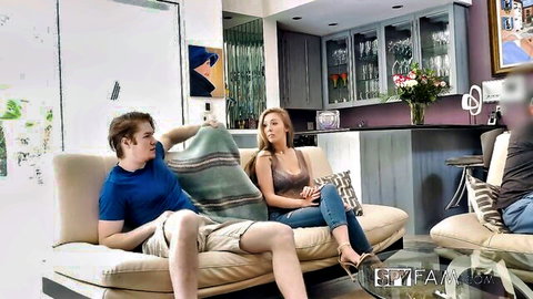 Lena Paul with stepbrother on couch in Spy Fam video