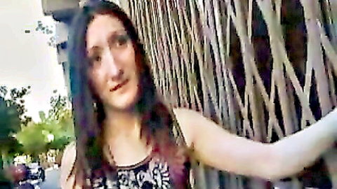 Victoria Spanish goth chick teasing outdoors in black top