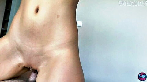 Amateur POV closeup of shaved pussy spreading around thick cock insertion