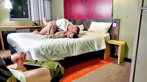 Tattooed wife passionately fucked by lover as husband watches