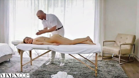 Nicole Aniston nude on massage table, sensual touch from masseur