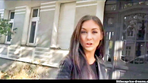 Lullu Gun in leather jacket seducing with dirty talk outdoors