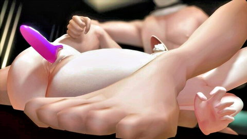 Muscular man with purple vibrator in light-skinned woman's creampied pussy