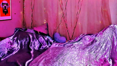 Lim_vash Chaturbate streamer bedroom setup with purple satin sheets