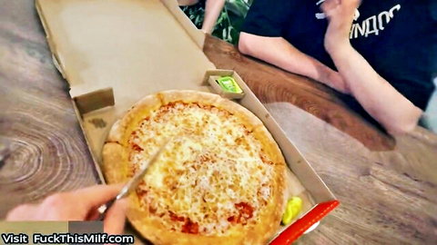 Molly Cute slicing cheese pizza in Gerard's Game scene