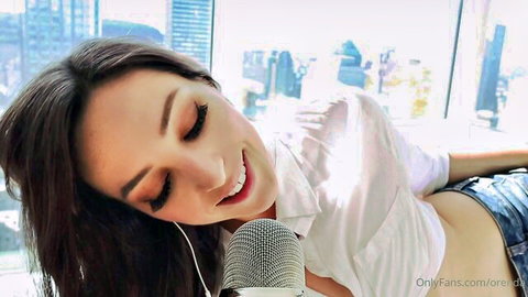 Orenda ASMR girlfriend roleplay cuddles in open shirt and shorts