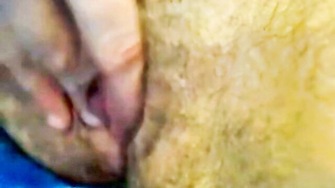 Amateur close-up of hairy pussy and huge clit