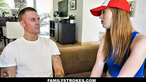 Milky white teen slut in red cap and blue top with tattooed guy