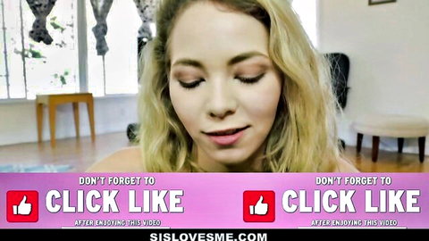 Sporty blonde stepsister smiling seductively in POV tease